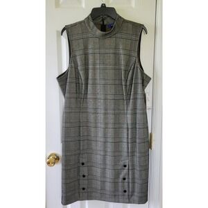 APT.9 Dress Size XXL Gray Plaid Sleeveless Button Embellished Zipper Sheath NWT